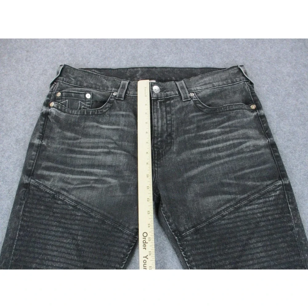 True Religion Jeans Mens 38 Gray Rocco Moto Relaxed Skinny Pocket Embroidery